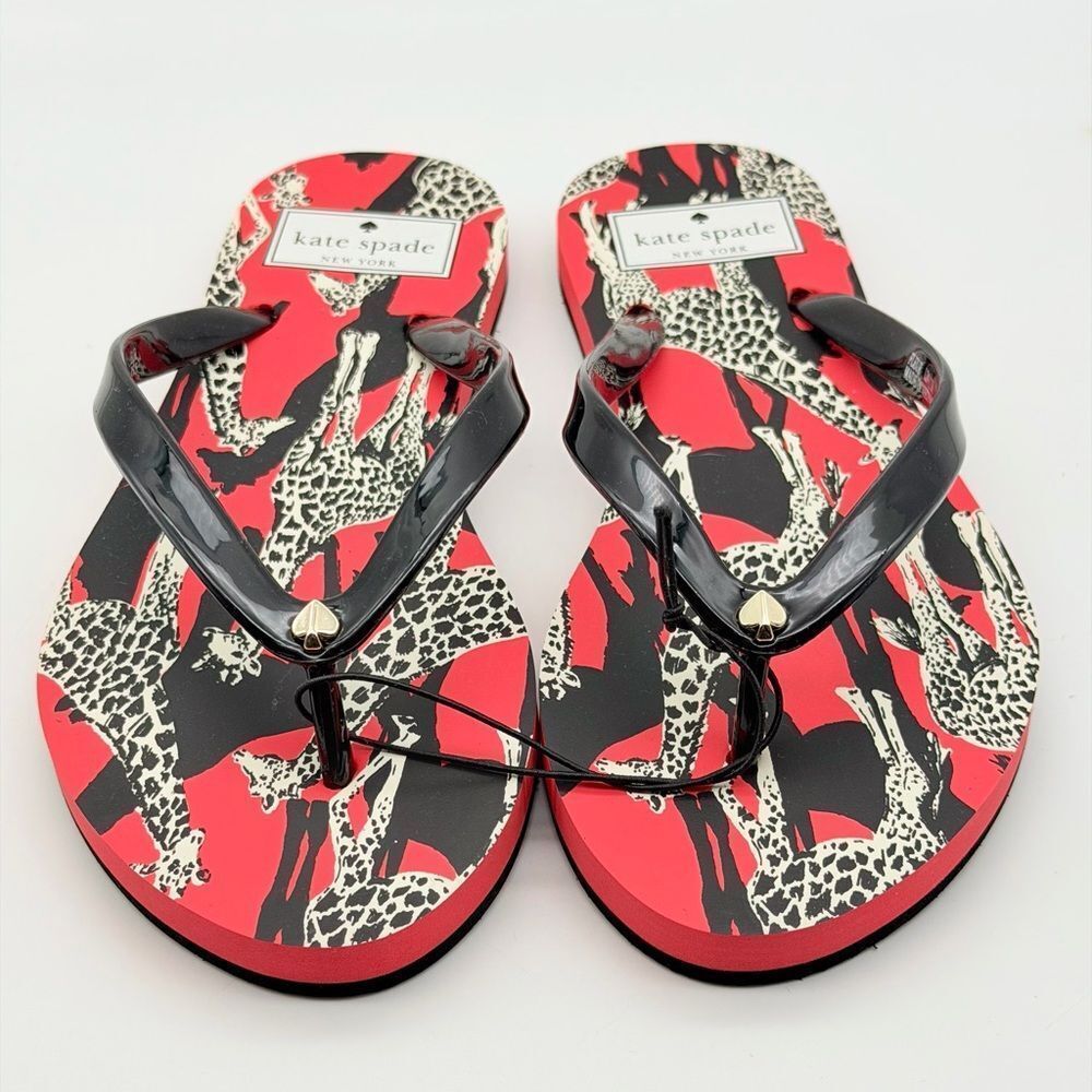 Kate‎ Spade Fleur Red and Black Giraffe Print Sandals 5B NWOT